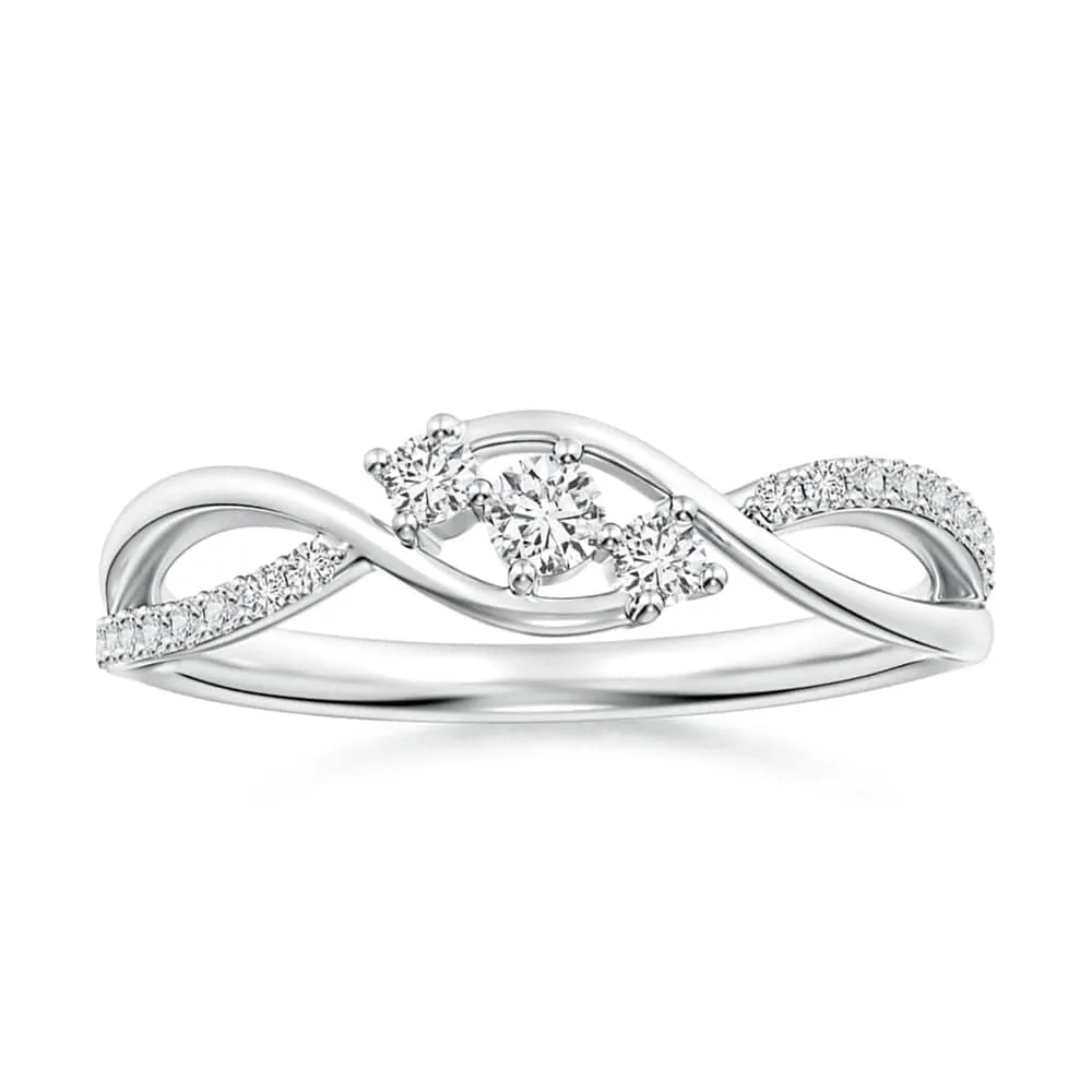 Delicate Sign Family Present Infinity Twisted Band Three Stone Lab Grown Diamond Promise Ring