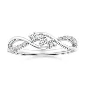 Infinity Twisted Band Three Stone Lab Grown Diamond Promise Ring Coated Material Dainty Feel