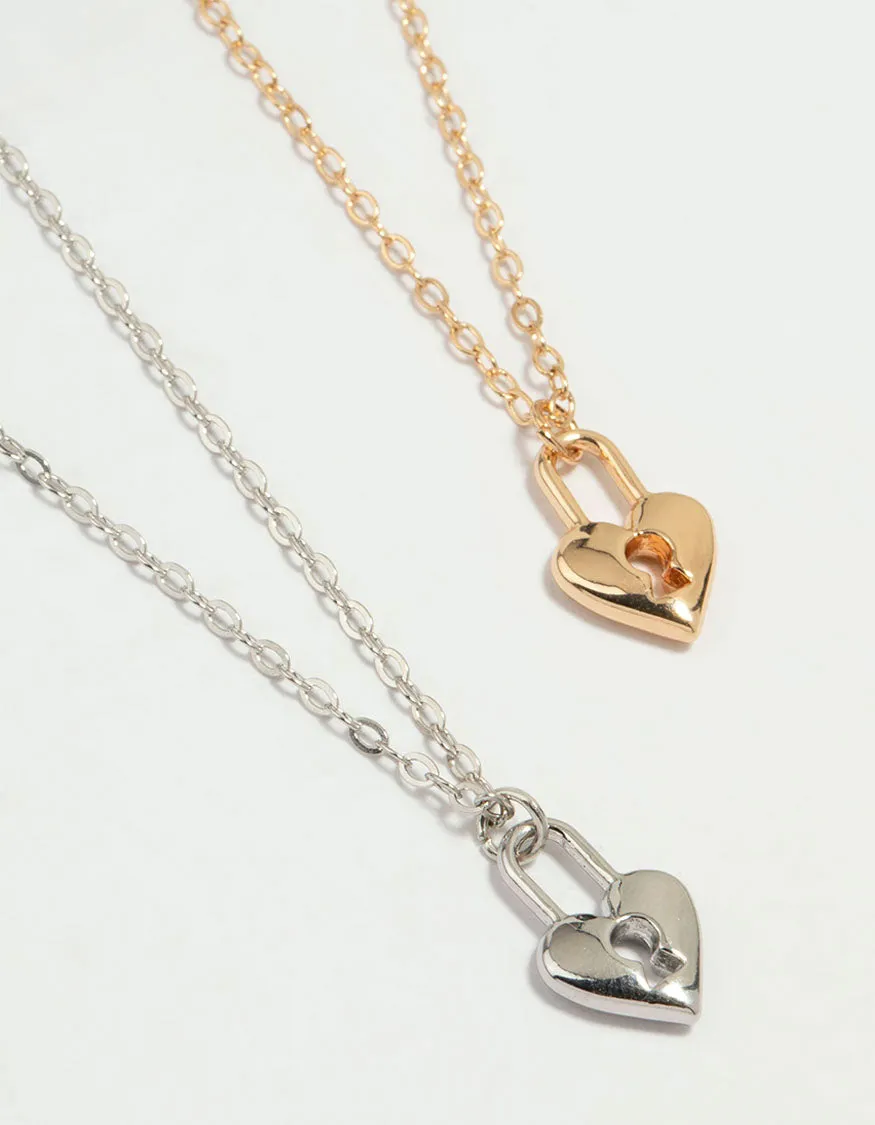 Casual Chain Accessory Versatile Gift Mixed Metal Heart Locket Necklaces 2-Pack