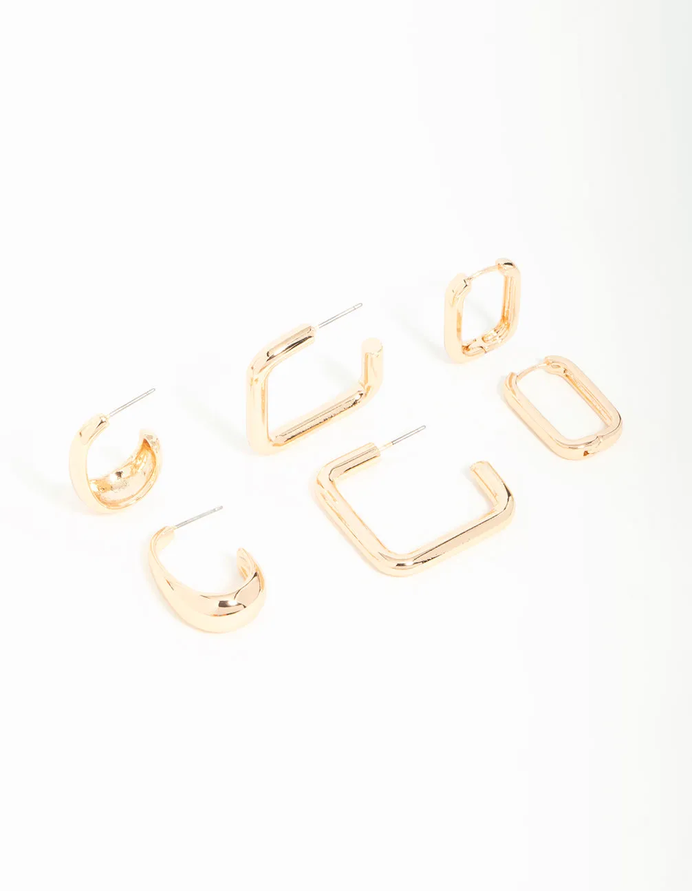 Modern Piece Gold Mixed Huggie Hoop Earrings 3-Pack