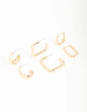 Modern Piece Gold Mixed Huggie Hoop Earrings 3-Pack