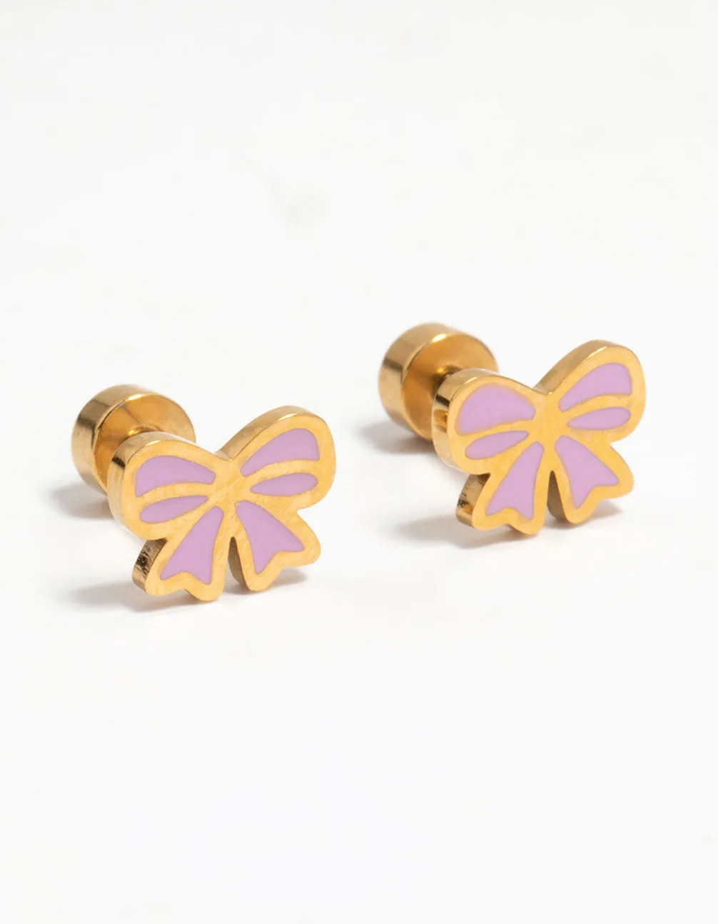 Abstract Accessory Kids Gold Plated Surgical Steel Bow Flat Back Earrings