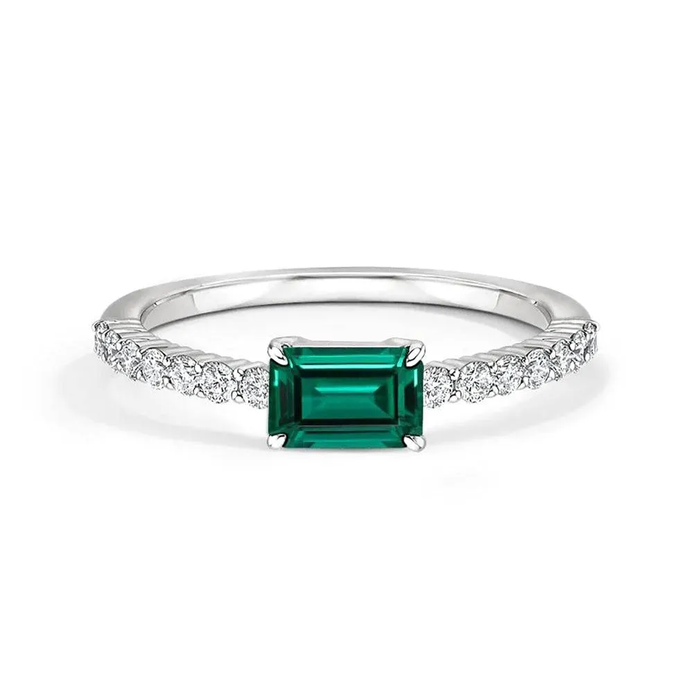 Distinct Accessory Sturdy Gift Lab Grown Emerald and Diamond Promise Ring