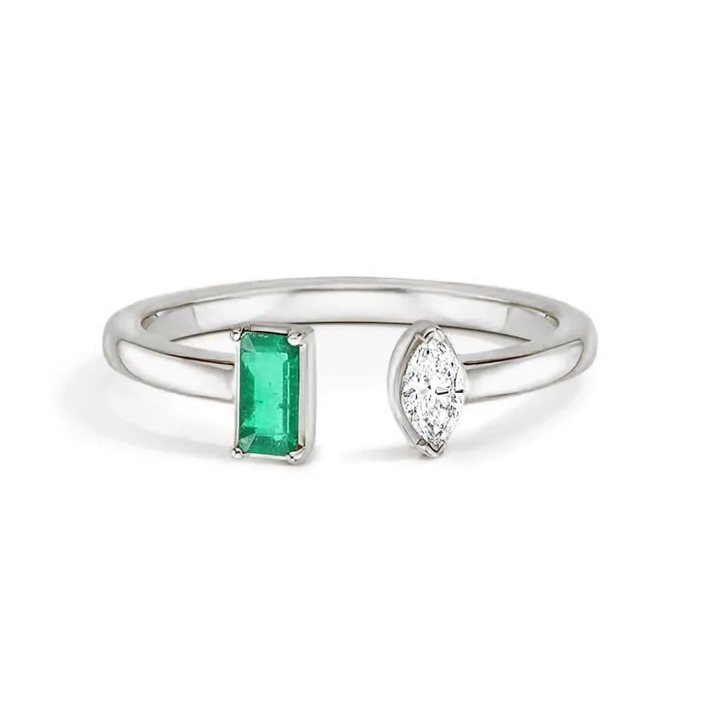 Lab Grown Emerald and Diamond Toi et Moi Open Promise Ring photo shoot Designer Article
