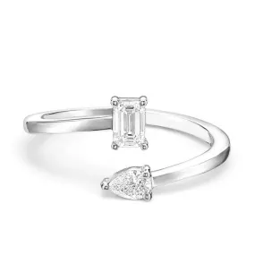 petite size Modern Mood Lab Grown Pear and Emerald Cut Diamond Toi et Moi Promise Ring