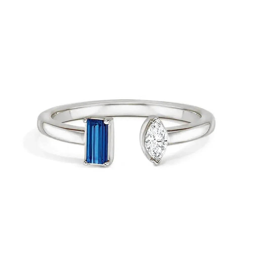 Lab Grown Sapphire and Diamond Toi et Moi Open Promise Ring Modern Accent Fashionable Choice