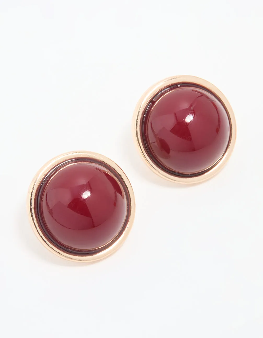 Gold Red Round Stud Earrings Stunning Feature