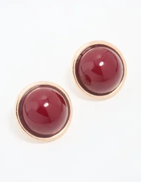 Gold Red Round Stud Earrings Stunning Feature