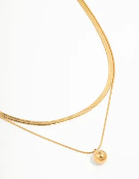 High-End Item Waterproof Gold Plated Stainless Steel Layered Ball & Snake Chain Necklace
