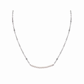 Structured Shape Sterling Silver Flat Cable Chain  Necklace with 3mm Pearl Bar