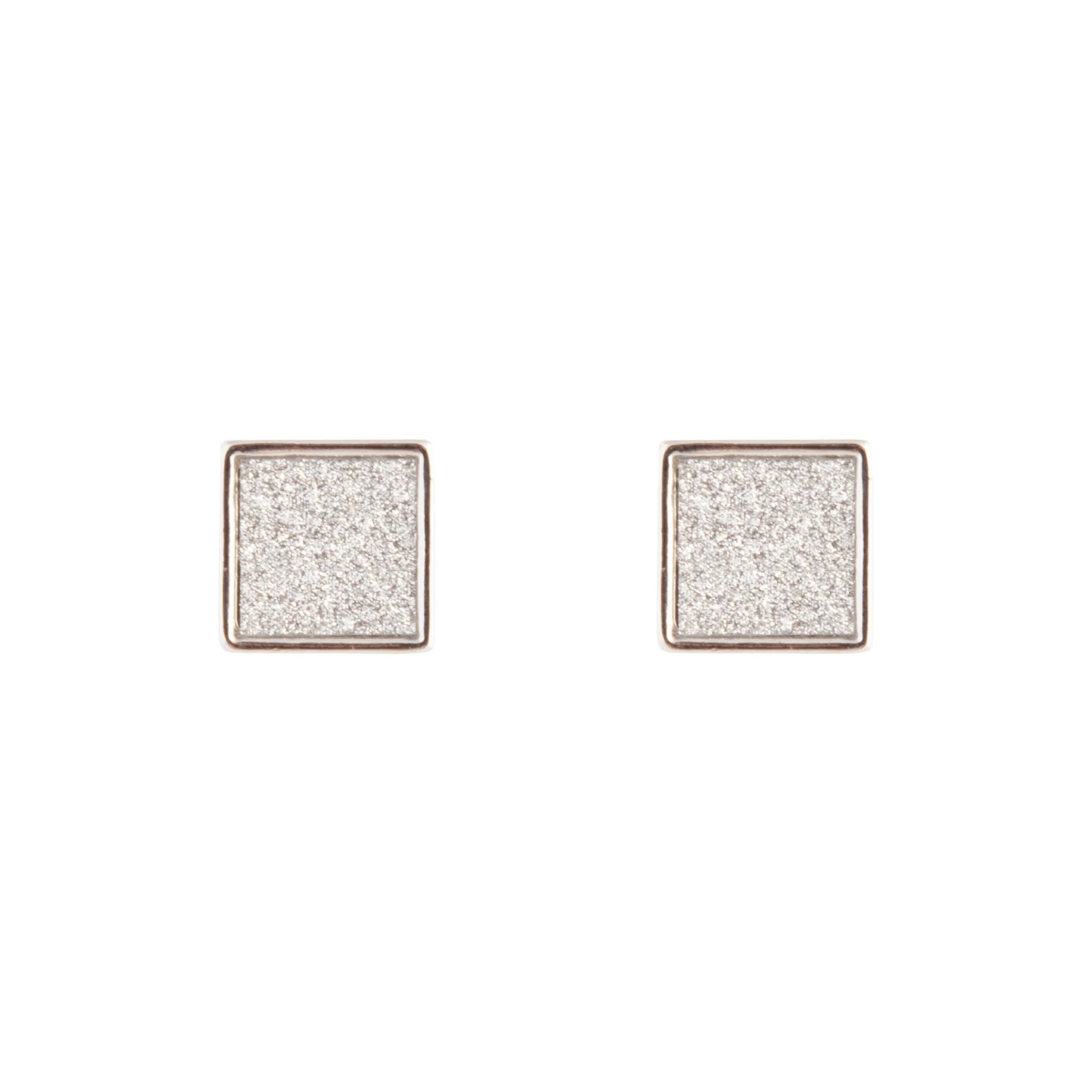 Silver Glitter Inlay Square Earrings High-Quality Style Daily Jewelry