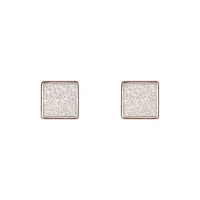 Silver Glitter Inlay Square Earrings High-Quality Style Daily Jewelry