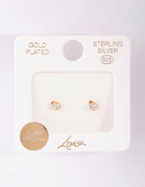 Festive Accent Gold Plated Sterling Silver Cubic Zirconia Circle Stud Earrings
