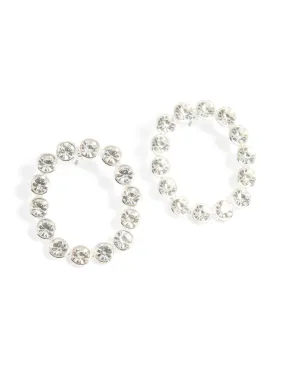 Luxurious Choice Lovely Accent Silver Diamante Circle Stud Earrings