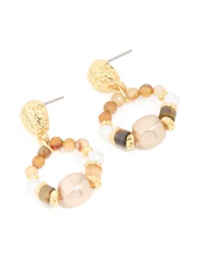 Chic Trinket Gold Plated Pearl & Beaded Molten Drop Earrings