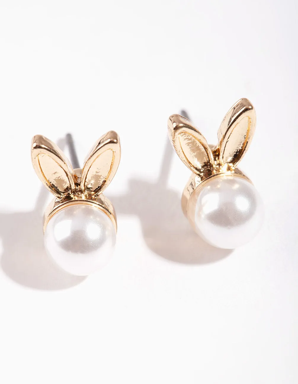 Contemporary Jewelry Gorgeous Look Gold & Pearl Bunny Stud Earrings