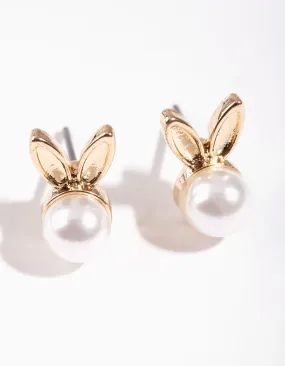 Contemporary Jewelry Gorgeous Look Gold & Pearl Bunny Stud Earrings