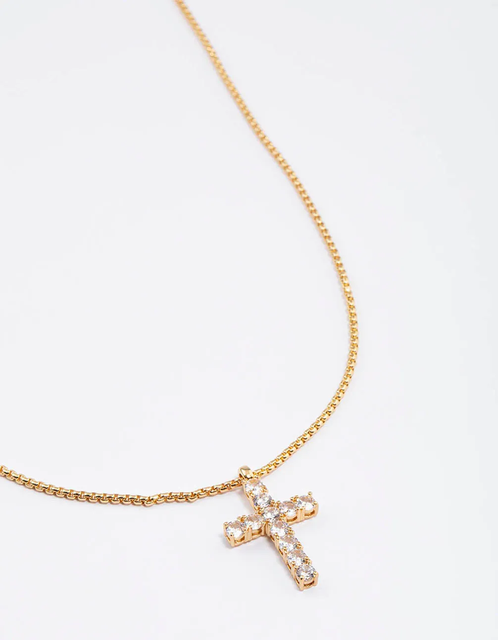Youth Style Intricate Work Waterproof Gold Plated Stainless Steel Cubic Zirconia Cross Necklace