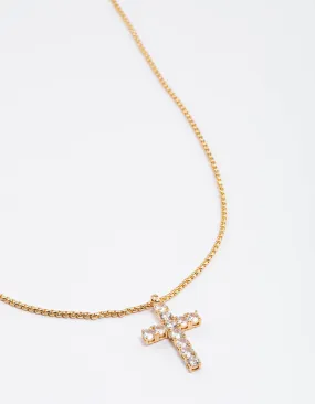 Elegant Teen Waterproof Gold Plated Stainless Steel Cubic Zirconia Cross Necklace