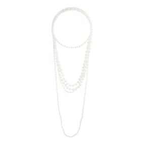 Charm Adornment Long Trio Strand Pearl Necklace