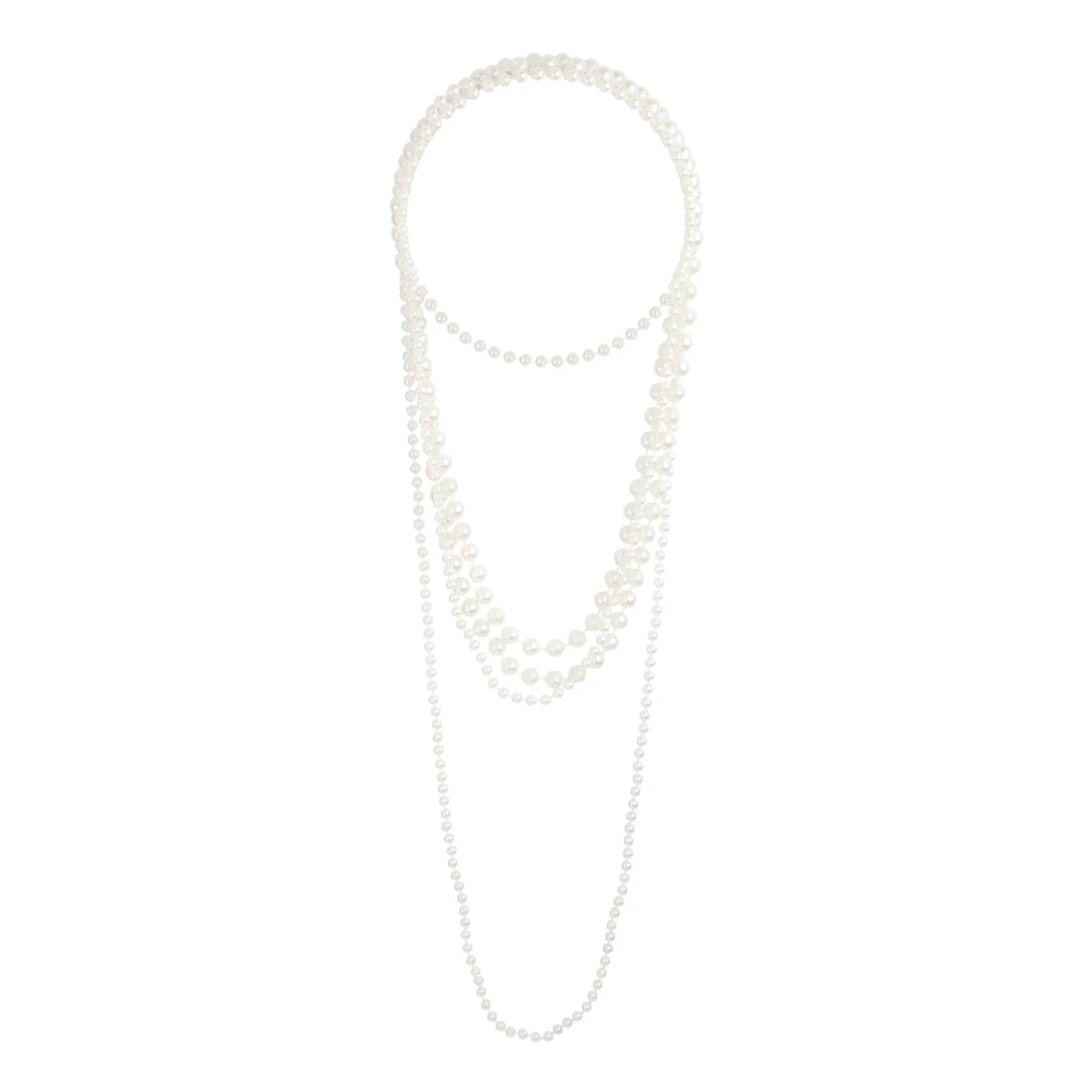 Charm Adornment Long Trio Strand Pearl Necklace