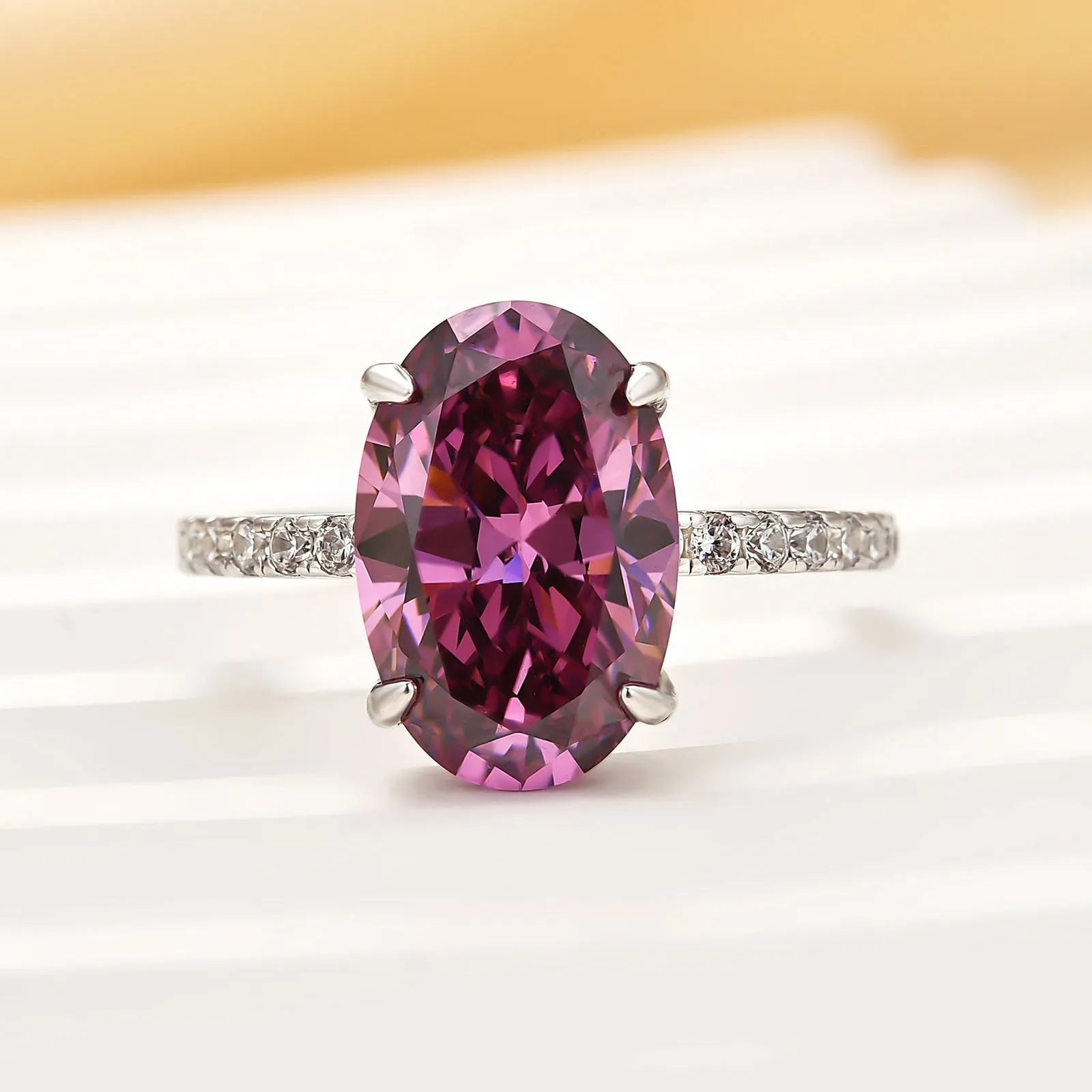 Louily 4.0CT Purple Oval Cut Engagement Ring In Sterling Silver Urban Accent Rich Color