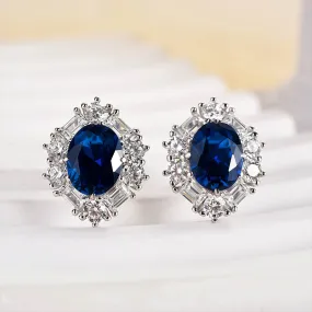 Louily Blue Stone Halo Oval Cut Women's Earrings Evening Gift Casual Accent