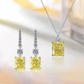 Polished Craft Louily Elegant Radiant Cut Yellow Sapphire 2PC Jewelry Set In Sterling Silver