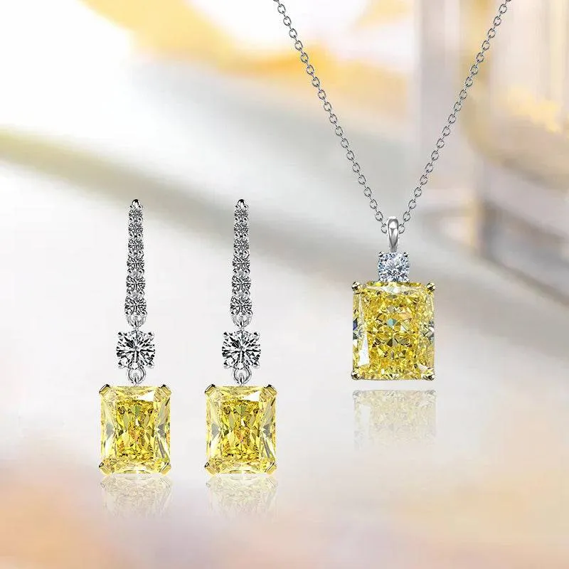 Polished Craft Louily Elegant Radiant Cut Yellow Sapphire 2PC Jewelry Set In Sterling Silver