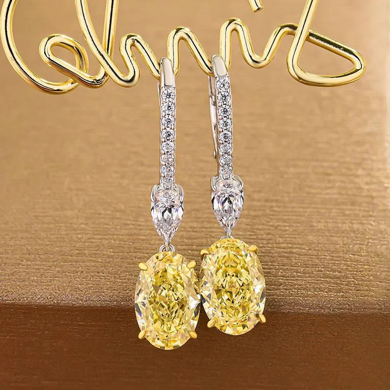 Louily Elegant Two-tone Oval Cut Yellow Sapphire Earrings for Women In Sterling Silver Refined Jewelry Sparkling Shine