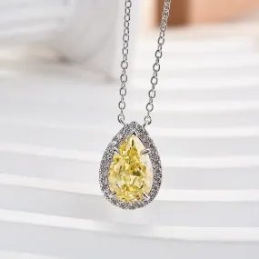 Modern Vibe Louily Exquisite Halo Pear Cut Yellow Sapphire Pendant with Necklace In Sterling Silver