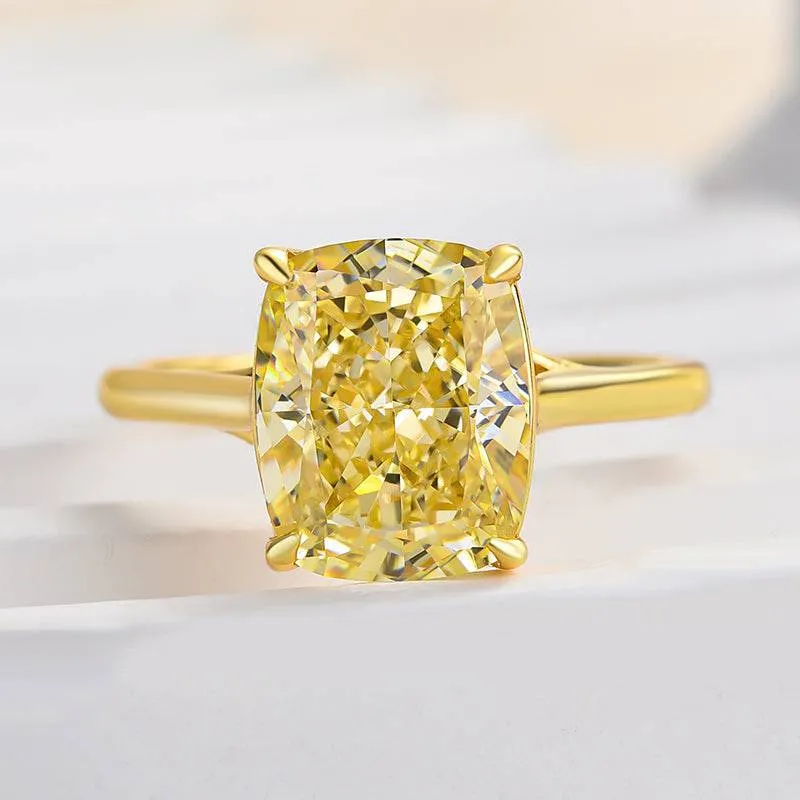 Louily Exquisite Yellow Stone Cushion Cut Engagement Ring Shining Craft Star Detail