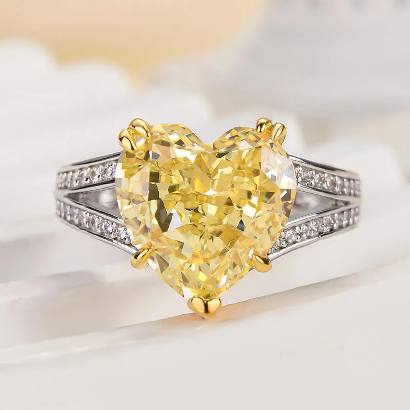 Accent Focus Louily Exquisite Yellow Stone Heart Cut Two Tone Engagement Ring