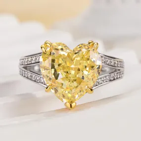 Dazzling Shine Louily Exquisite Yellow Stone Heart Cut Two Tone Engagement Ring