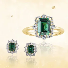 Louily Luxury Halo Emerald Cut Emerald Green 2PC Jewelry Set Neutral Glow