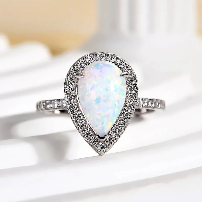 Louily Opal Stone Pear Cut Engagement Ring In Sterling Silver Fashionable Edge Timeless Finish