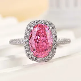 Color Pop Vibrant Accent Louily Special Pink Stone Halo Oval Cut Engagement Ring