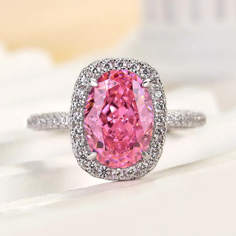 Everyday Sparkle Louily Special Pink Stone Halo Oval Cut Engagement Ring