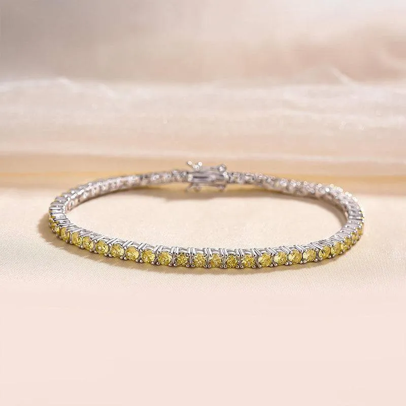 Louily Stunning Round Cut Yellow Sapphire Tennis Bracelet For Women Minimal Accent Allure Accent