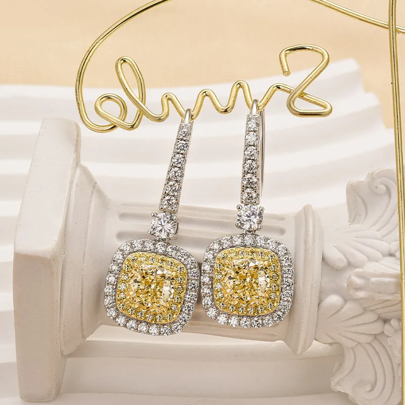 Bold Designs Alluring Charm Louily Yellow Stone Cushion Cut Women's Earrings