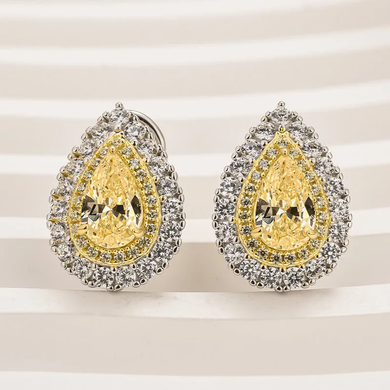 Classic Shape Classic Edge Louily Yellow Stone Pear Cut Women's Stud Earrings