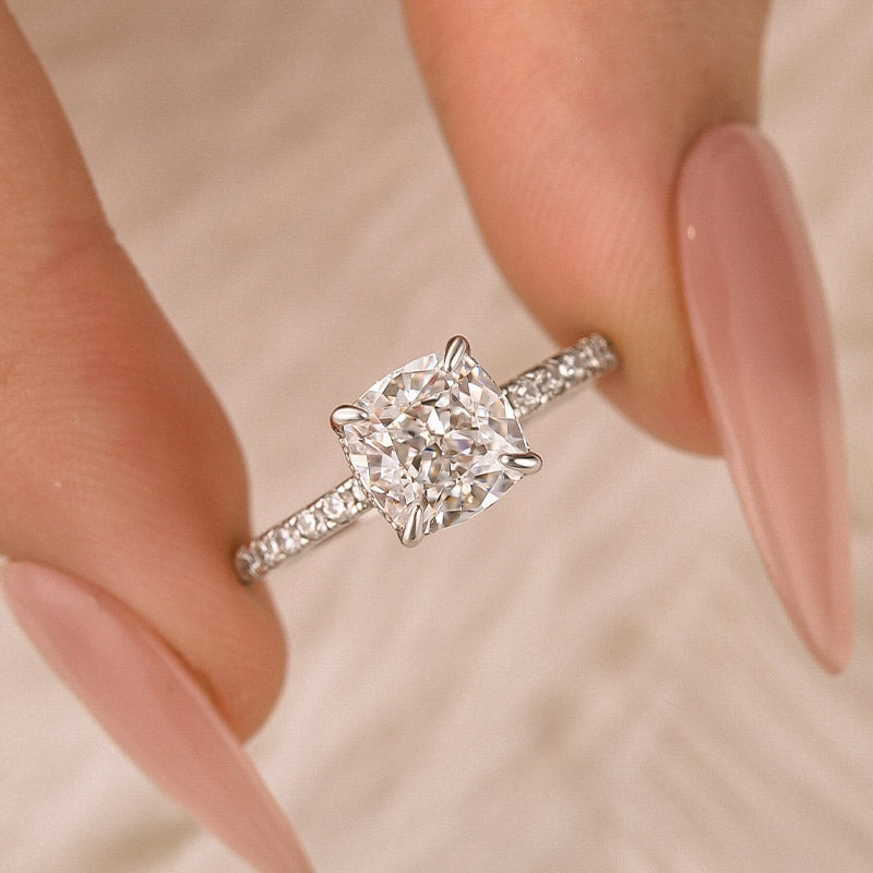 Louily 1.5 Carat Cushion Cut White Sapphire Women's Engagement Ring Winter Mood