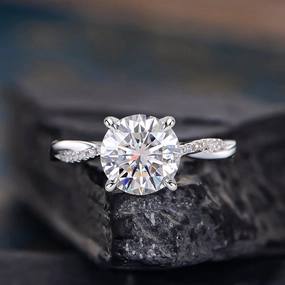 Louily 2.0 Carat Twist Round Cut Engagement Ring In Sterling Silver Vibrant Accent