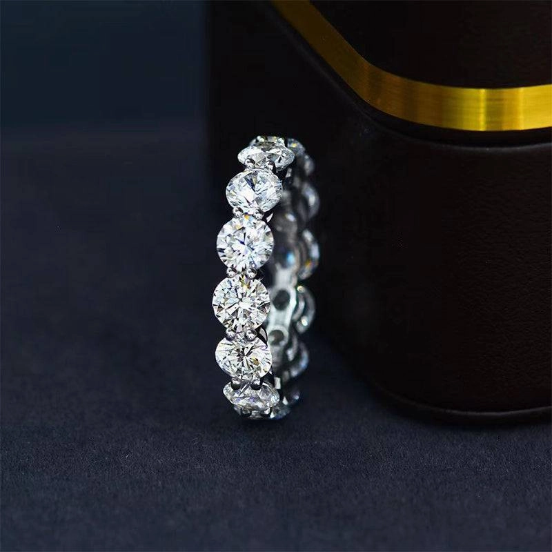 Louily Classic Eternity Round Cut Women's Wedding Band In Sterling Silver Valentine Token Signature Look