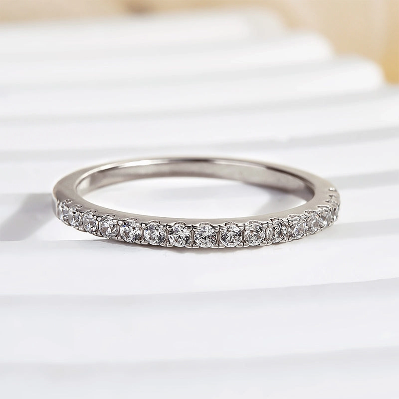 Classic Glow Timeless Features Louily Classic Half Eternity Thin Women's Wedding Band In Sterling Silver