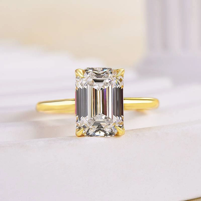 Birthday Style Louily Classic Yellow Gold Emerald Cut Solitaire Engagement Ring