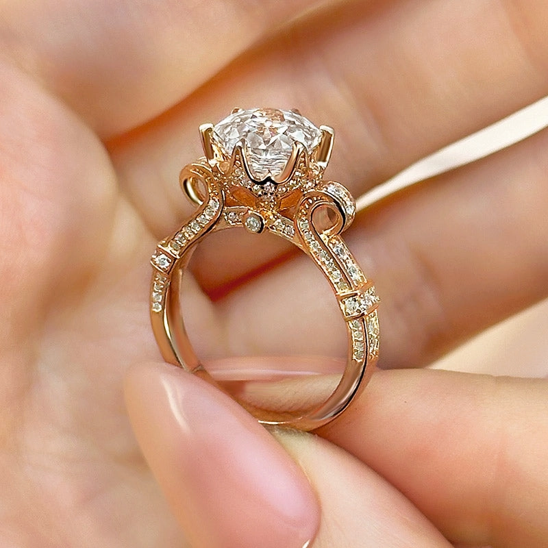 Louily Dainty Rose-Shaped Cut Engagement Ring For Women Bold Finish