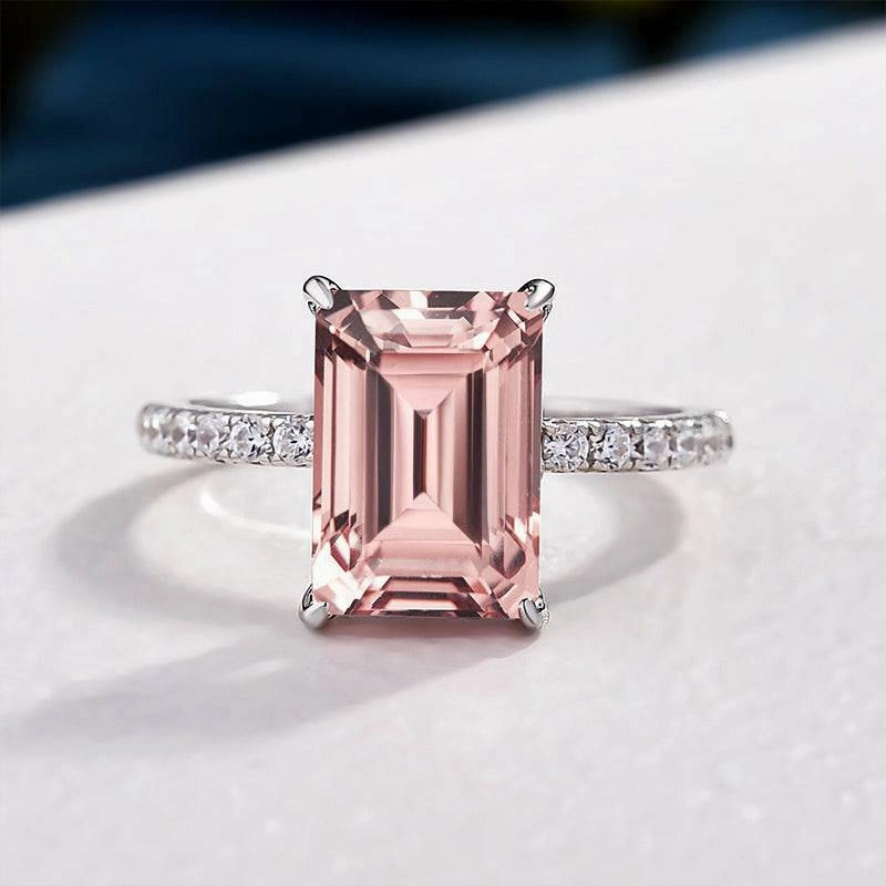 Fashion Sparkle Louily Elegant Emerald Cut Morganite Pink Women's Engagement Ring In Sterling Silver