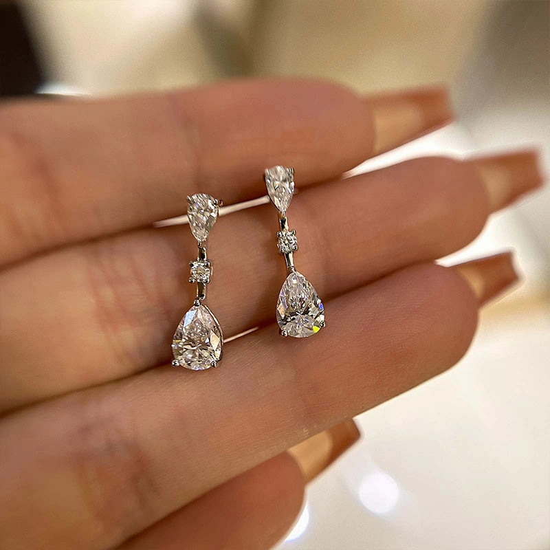 Personalized Craft Glam Night Look Louily Elegant Pear Cut Women's Earrings In Sterling Silver