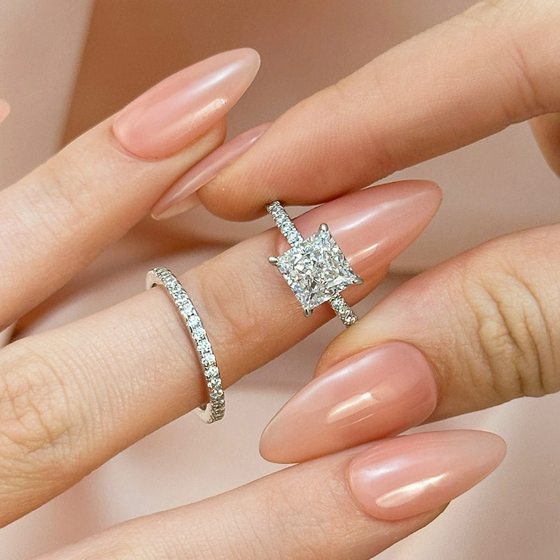 Louily Elegant Square Princess Cut Wedding Ring Set For Women In Sterling Silver Formal Look